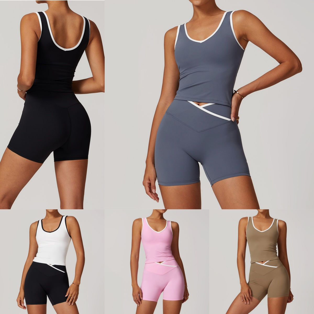 586#A Women Yoga Tank Shorts Set