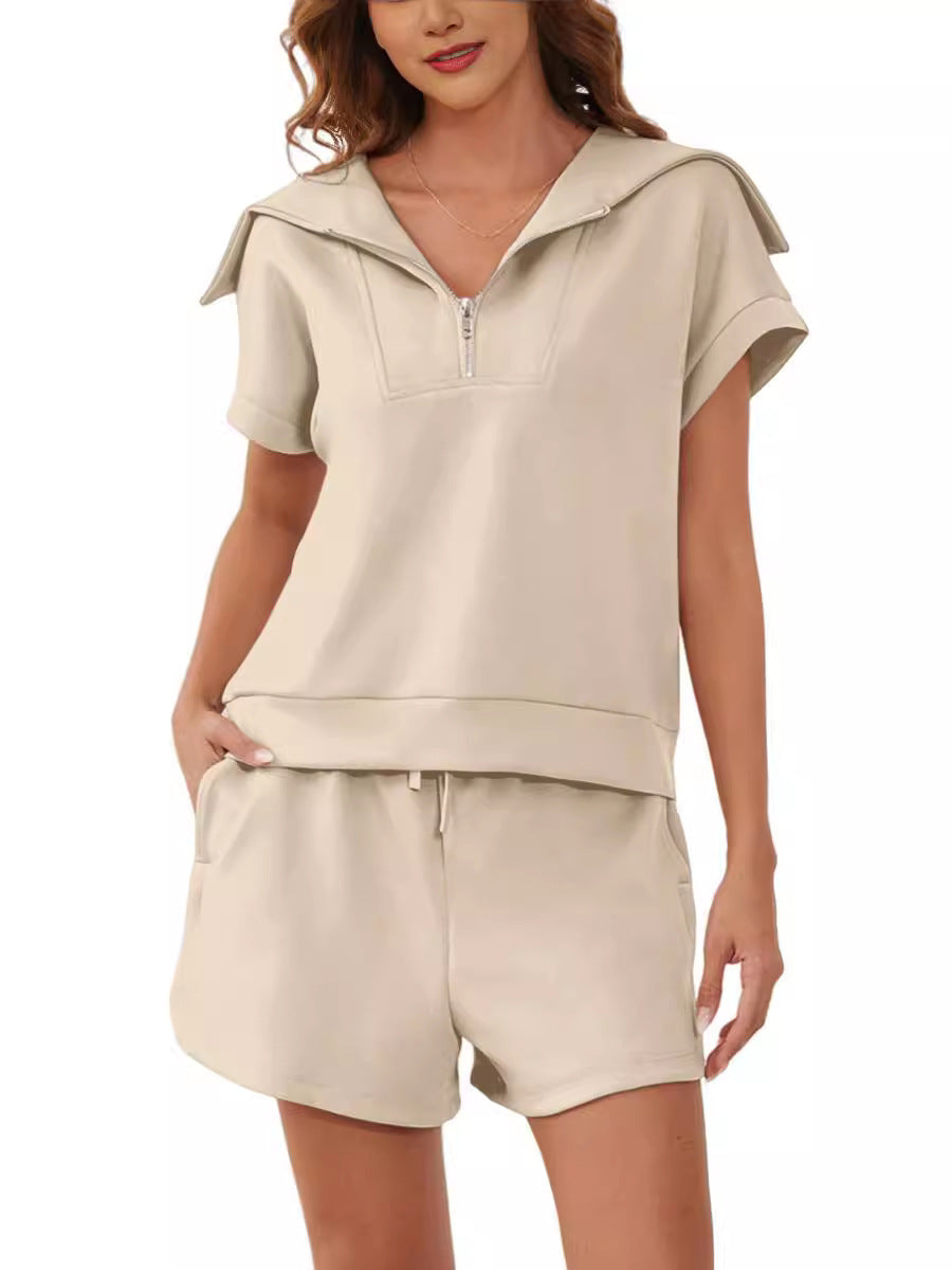 445# AL Women Half Zip Sweatshirt And Shorts Set