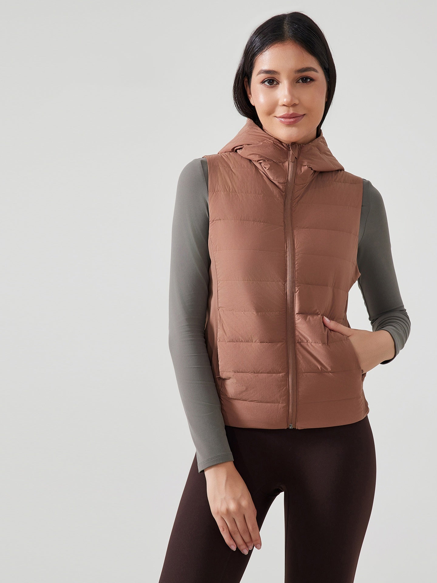 L3822# Women Light Fleece Hooded Vest