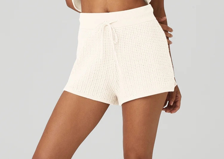 679# A Women Knitting Cardigan Tank Shorts Set