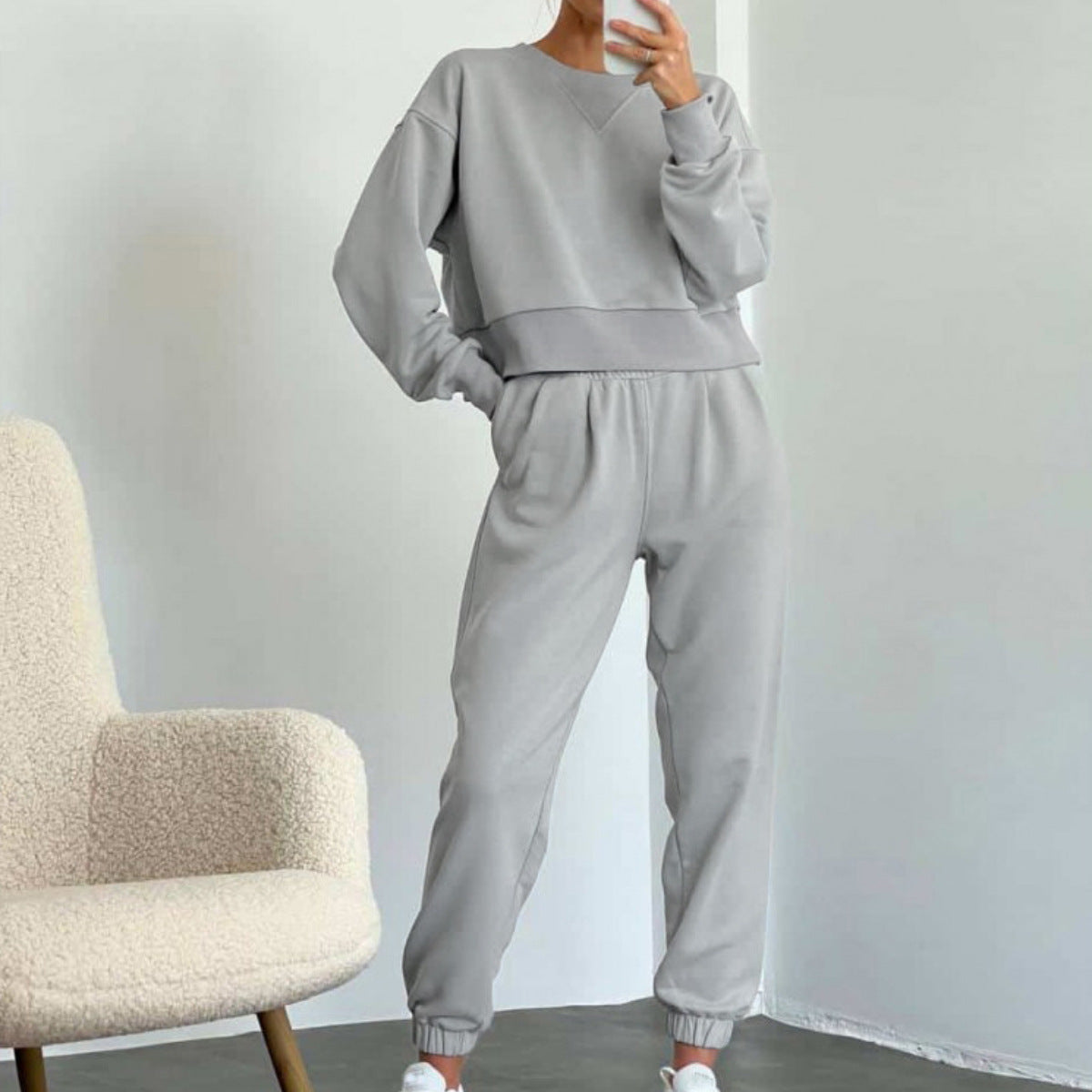 489# AL 3D Silver Logo Women Sweatshirts Pants Set